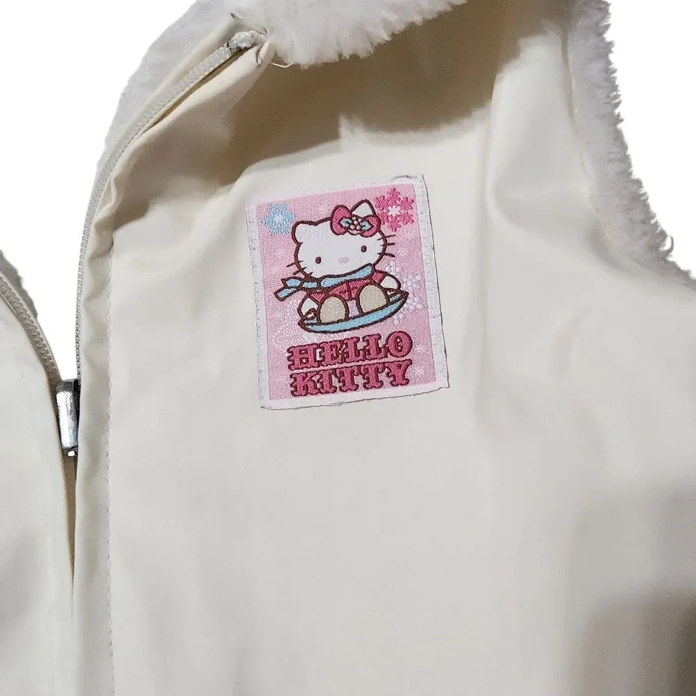 Sanrio Hello Kitty Reversible Vest Kids Large Womens XS Cream Ivory Faux Fur